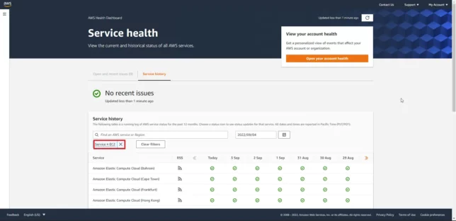 AWS Service health画面