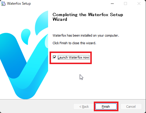 Completing the Waterfox Setup Wizard画面