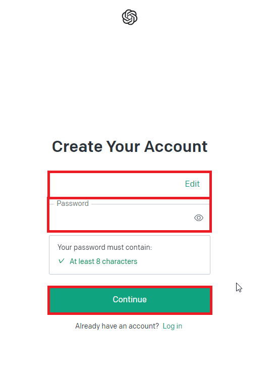 Create Your Account入力画面