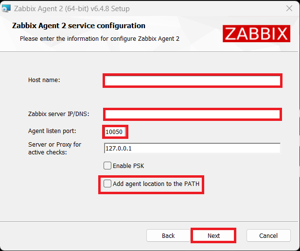 Zabbix Agent 2 service configuration