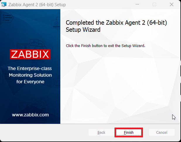 Complated the Zabbix Agent 2 (64-bit) Setup Wizard