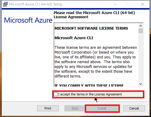 Please read the Microsoft Azure CLI (64-bit) License Agreement