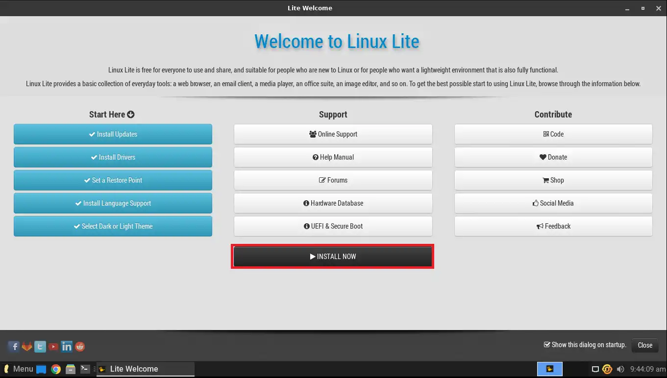 Welcome to Linux Lite画面