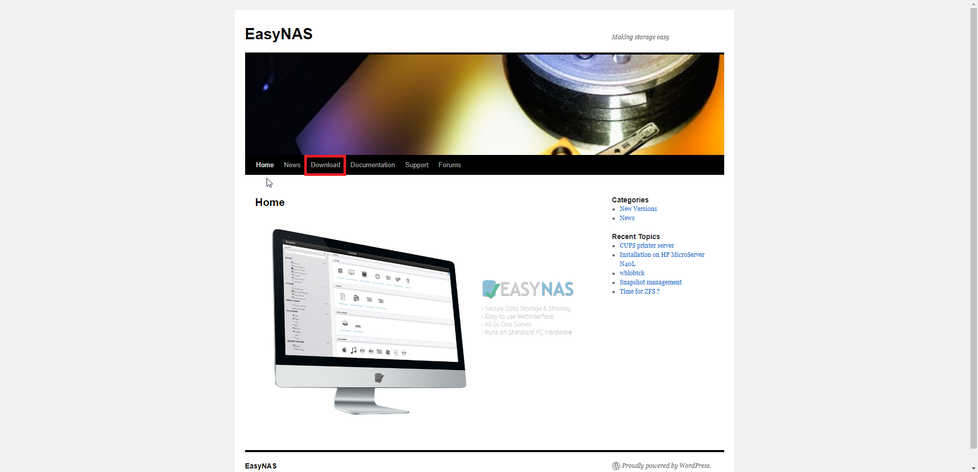 EasyNASトップページ画面