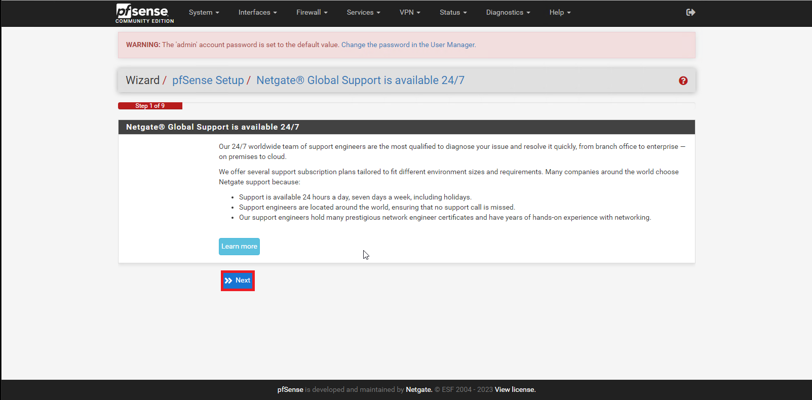 Netgate Global Support is available 24/7画面