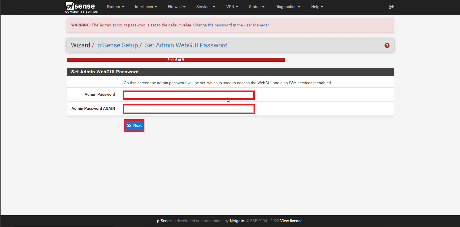 Set Admin WebGUI Password画面
