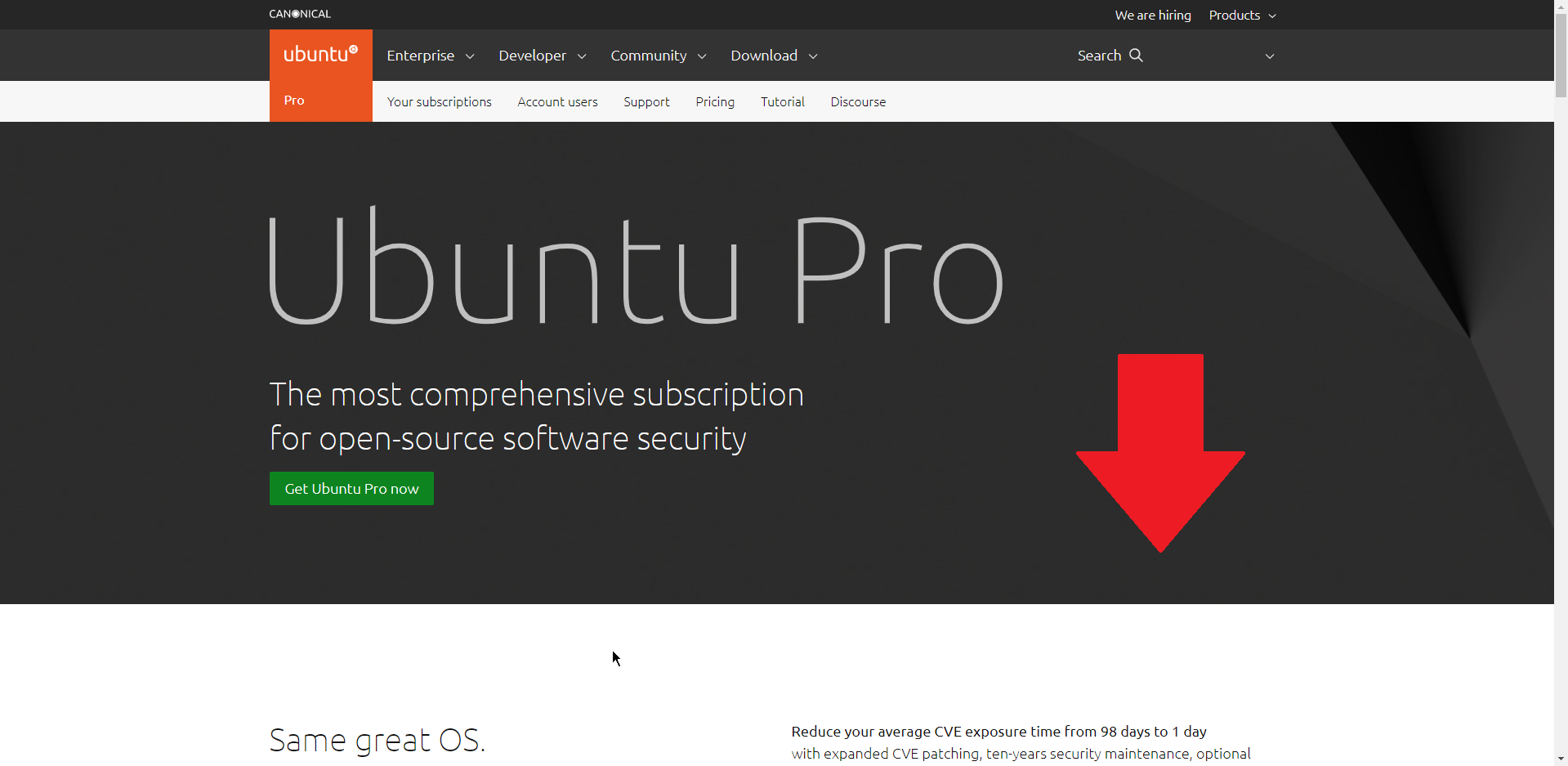 Ubuntu Proページへのアクセス画面