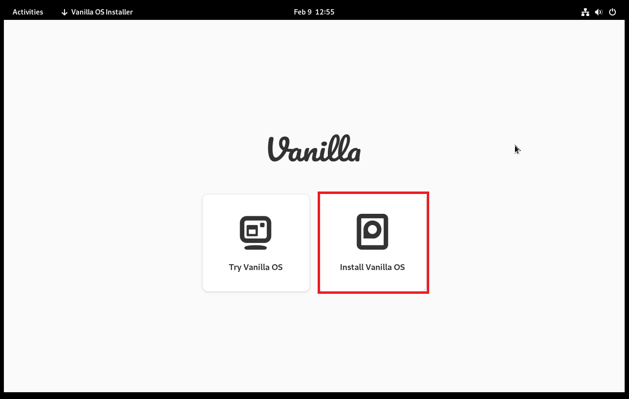 Install Vanilla OS選択画面