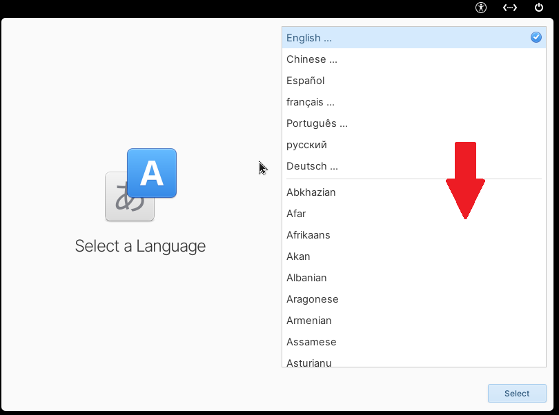 Select a Language画面