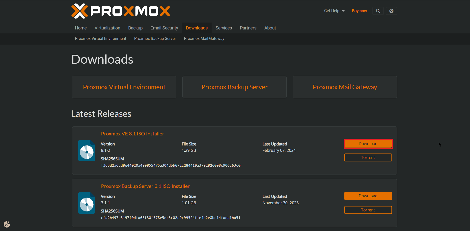 Proxmox 8.1 VEのダウンロード