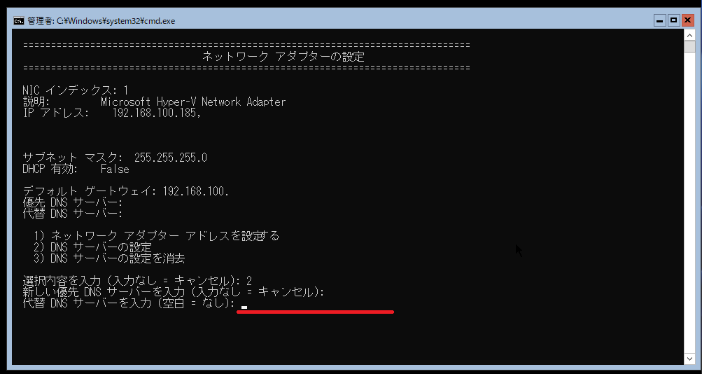 代替DNSサーバを入力